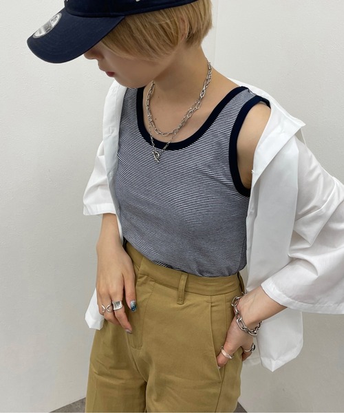 apres jour mignon（アプレジュールミニョン）の「ボーダータンク【ZOZOTOWN限定アイテム】（タンクトップ・レディース・ブラック系その他/ネイビー/グリーン系その他・X-LARGE/フリー）」の17枚目の写真