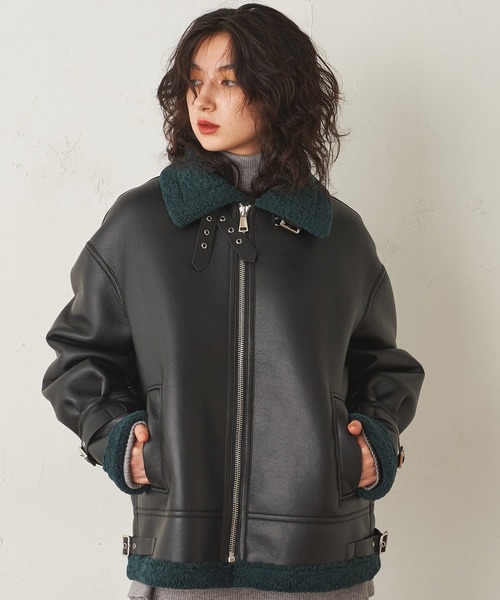 Lui's（ルイス）の「フェイクムートンB-3ジャケット（ミリタリージャケット・レディース・ダークブラウン/ブラック・FREE）」の8枚目の写真