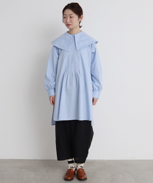 Malle(マル)の「malle 80/オックス ケープ衿チュニックシャツ(シャツ/ブラウス・レディース・イエロー/オフホワイト/サックスブルー・FREE)」の4枚目の写真