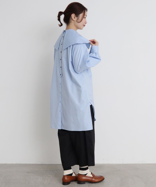 Malle(マル)の「malle 80/オックス ケープ衿チュニックシャツ(シャツ/ブラウス・レディース・イエロー/オフホワイト/サックスブルー・FREE)」の12枚目の写真