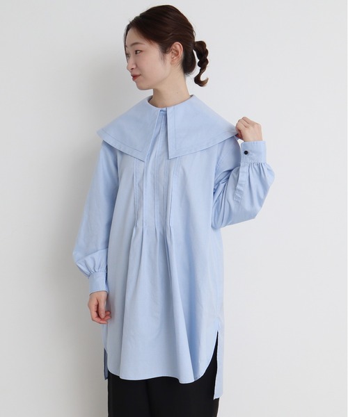 Malle(マル)の「malle 80/オックス ケープ衿チュニックシャツ(シャツ/ブラウス・レディース・イエロー/オフホワイト/サックスブルー・FREE)」の8枚目の写真