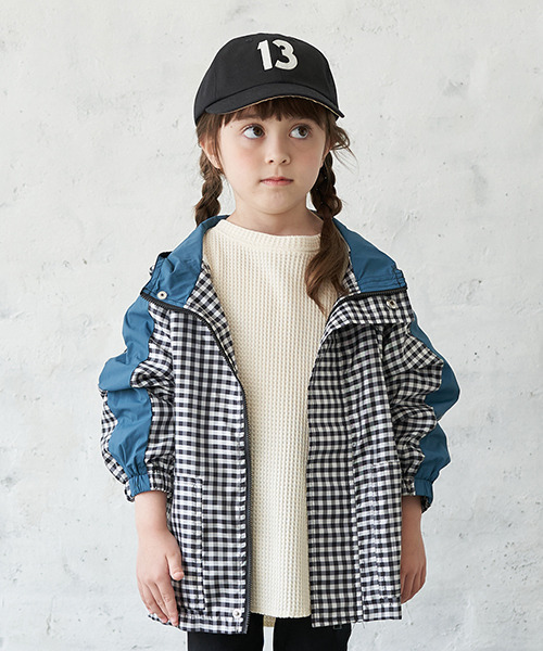 b・ROOM（ビールーム）の「チェック柄ビッグマウンテンパーカ（マウンテンパーカー・キッズ・ブラウン/ブラック/オフホワイト・90cm/100cm/110cm/120cm/130cm）」の2枚目の写真