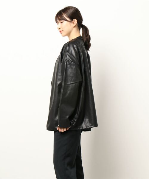 DANKE SCHON(ダンケシェーン)の「DankeSchon/ダンケシェーン/ECOLETHER CARDIGAN/エコレザーカーディガン(カーディガン/ボレロ・レディース・ブラック・FREE)」の2枚目の写真