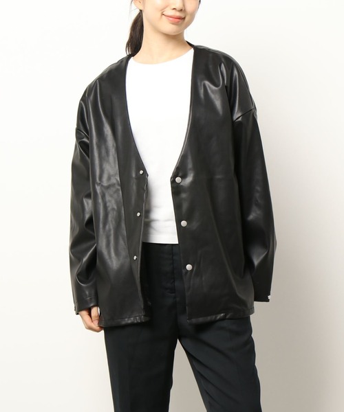 DANKE SCHON(ダンケシェーン)の「DankeSchon/ダンケシェーン/ECOLETHER CARDIGAN/エコレザーカーディガン(カーディガン/ボレロ・レディース・ブラック・FREE)」の14枚目の写真