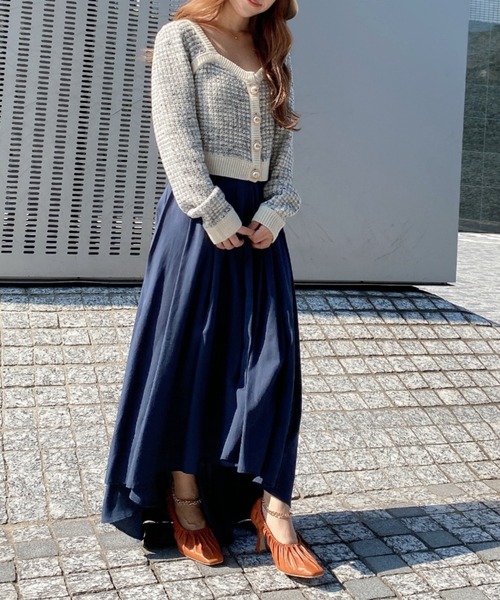 EIMY ISTOIRE（エイミーイストワール）の「ニットツイードハートネックカーディガン（カーディガン/ボレロ・レディース・アイボリー/ブラック/ネイビー/ラベンダー/オレンジ・FREE）」の18枚目の写真