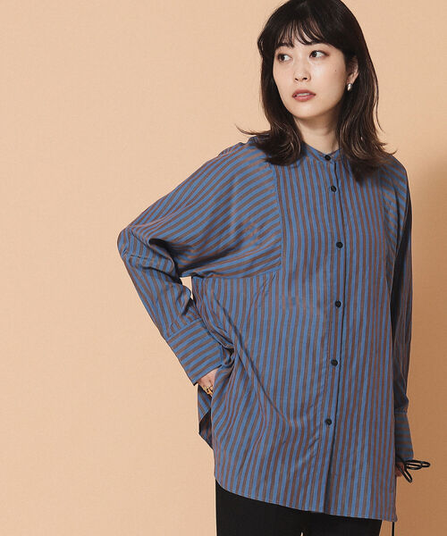 Ray BEAMS（レイビームス）の「Ray BEAMS / カラー ストライプ バンドカラー シャツ（シャツ/ブラウス・レディース・オレンジ/ロイヤルブルー・ONE SIZE）」の2枚目の写真