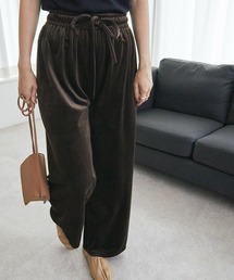 【コーデュロイ風】ベロアウエストゴムワイドパンツ