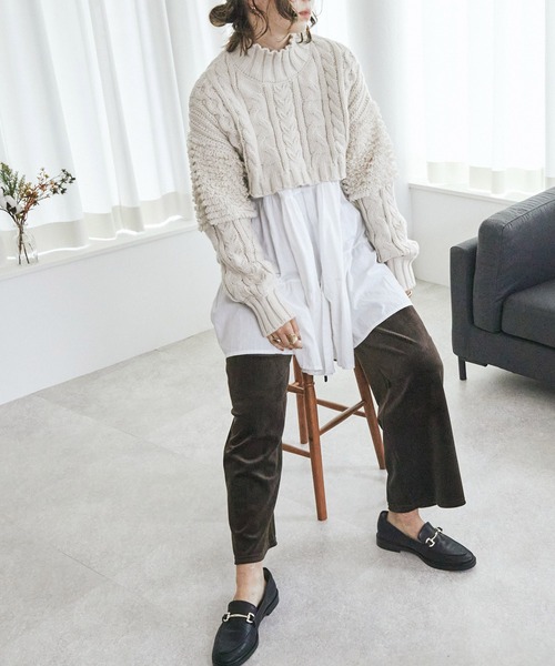 toucher du brise（トゥシェドブリーズ）の「【コーデュロイ風】ベロアウエストゴムワイドパンツ（その他パンツ・レディース・ブラック/ブラウン・M）」の8枚目の写真