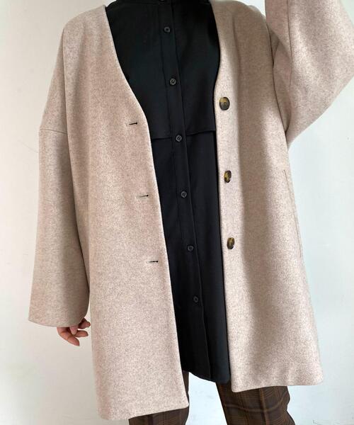 MLI'A(エムリア)の「ノーカラーオーバーサイズコート(その他アウター・レディース・ブラック/アイボリー系5/杢グレー/ブラウン系その他2・M)」の3枚目の写真