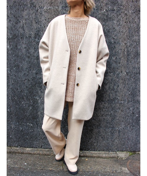 MLI'A(エムリア)の「ノーカラーオーバーサイズコート(その他アウター・レディース・ブラック/アイボリー系5/杢グレー/ブラウン系その他2・M)」の4枚目の写真