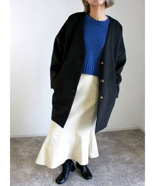 MLI'A(エムリア)の「ノーカラーオーバーサイズコート(その他アウター・レディース・ブラック/アイボリー系5/杢グレー/ブラウン系その他2・M)」の2枚目の写真