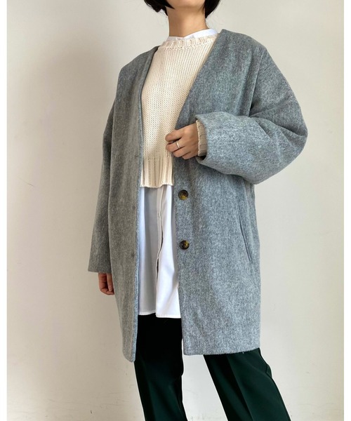 MLI'A(エムリア)の「ノーカラーオーバーサイズコート(その他アウター・レディース・ブラック/アイボリー系5/杢グレー/ブラウン系その他2・M)」の15枚目の写真