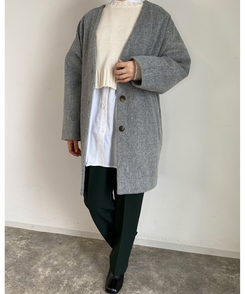 MLI'A(エムリア)の「ノーカラーオーバーサイズコート(その他アウター・レディース・ブラック/アイボリー系5/杢グレー/ブラウン系その他2・M)」の20枚目の写真