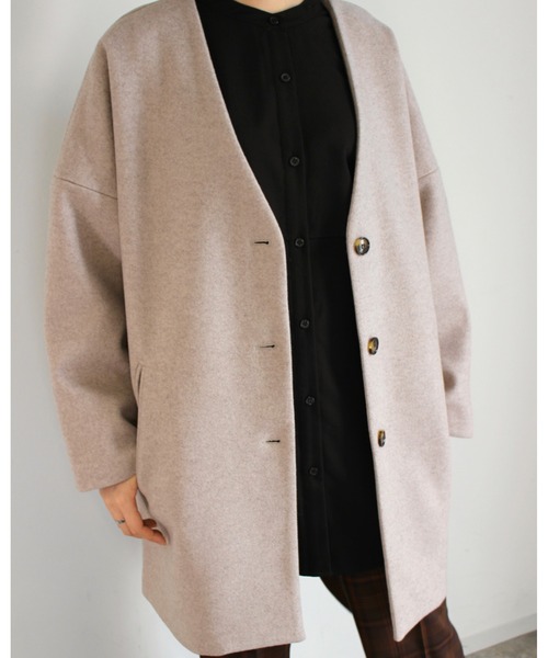 MLI'A(エムリア)の「ノーカラーオーバーサイズコート(その他アウター・レディース・ブラック/アイボリー系5/杢グレー/ブラウン系その他2・M)」の21枚目の写真