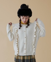 縦フリルニットカーディガン