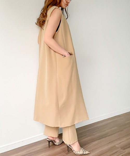 ロングジレ+フレアパンツセットアップ