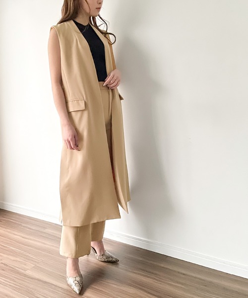 ロングジレ+フレアパンツセットアップ