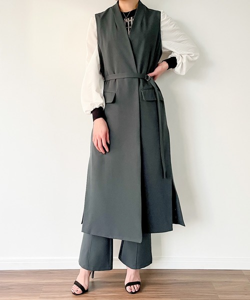 ロングジレ+フレアパンツセットアップ