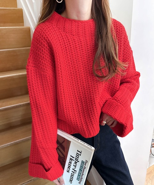 andme（アンドミー）の「ラーベン編みボトルネックニットトップス