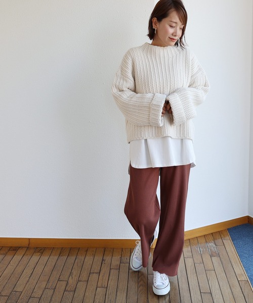 andme(アンドミー)の「ラーベン編みボトルネックニットトップス(ニット/セーター・レディース・ブラック/オフホワイト/ベージュ/レッド/ネイビー・M)」の15枚目の写真
