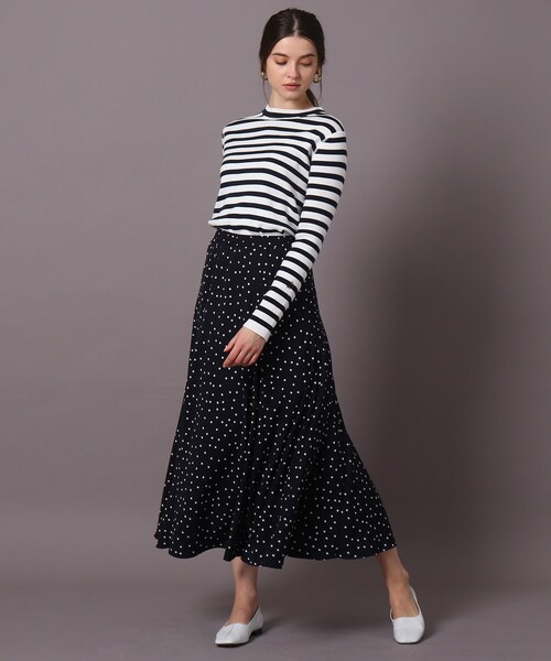 美品 DRESSTERIOR ドットフレアナロースカート ネイビー 34