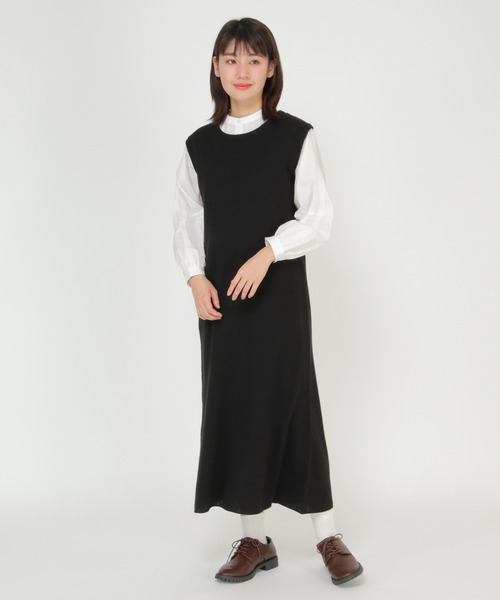 LBC（エルビーシー）の「ニットレイヤードワンピ（ワンピース・レディース・ブラック/ダークカーキ・M）」の3枚目の写真