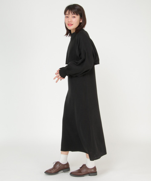 LBC（エルビーシー）の「ニットレイヤードワンピ（ワンピース・レディース・ブラック/ダークカーキ・M）」の4枚目の写真
