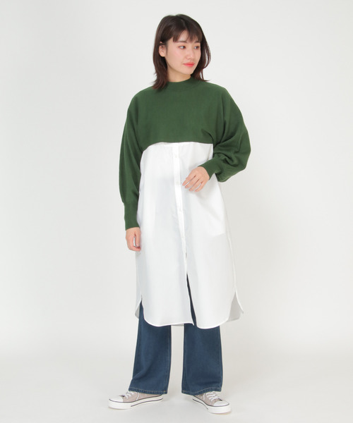 LBC（エルビーシー）の「ニットレイヤードワンピ（ワンピース・レディース・ブラック/ダークカーキ・M）」の6枚目の写真