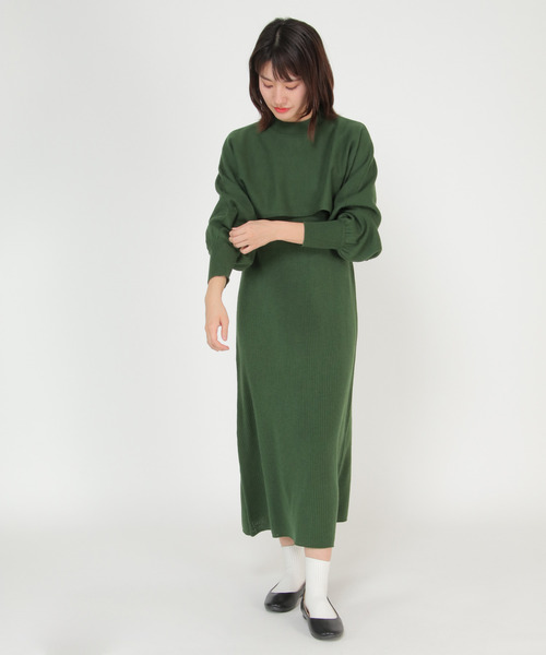 LBC（エルビーシー）の「ニットレイヤードワンピ（ワンピース・レディース・ブラック/ダークカーキ・M）」の5枚目の写真