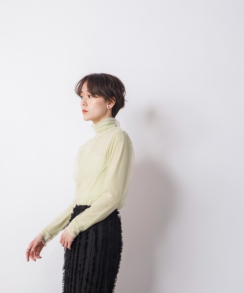 CIENA（シエナ）の「【2枚SET】シアーテレコ×チュールタートルSET（Tシャツ/カットソー・レディース・ブラック/オレンジ/グリーン/アイボリー・FREE）」の16枚目の写真