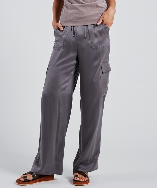 SEE by Chloe サテン カーゴパンツ ダークグレー 中古良品シルク素材