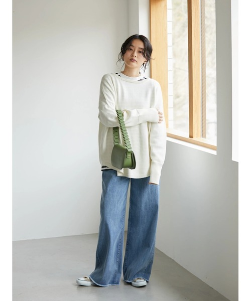 AMERICAN HOLIC（アメリカンホリック）の「ヘンリーネックニットプルオーバー（ニット/セーター・レディース・ネイビー/サックスブルー/アイボリー/イエロー・M/L）」の16枚目の写真