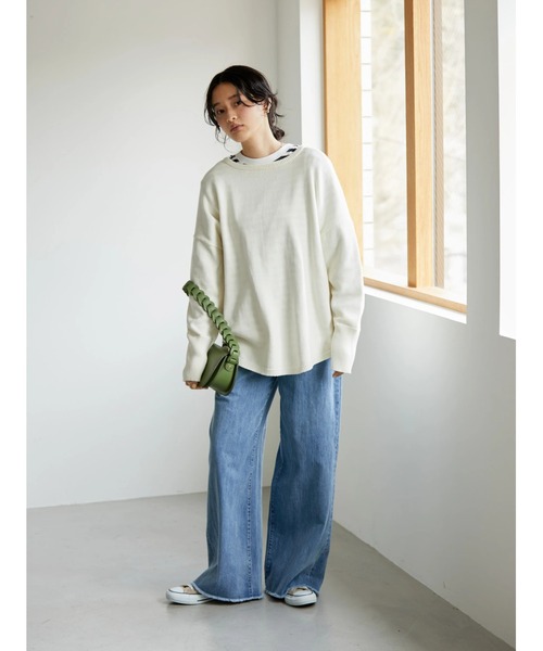 AMERICAN HOLIC（アメリカンホリック）の「ヘンリーネックニットプルオーバー（ニット/セーター・レディース・ネイビー/サックスブルー/アイボリー/イエロー・M/L）」の17枚目の写真