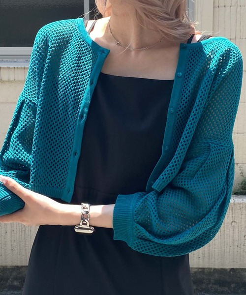 archives（アルシーヴ）の「メッシュ編ボリュームスリーブカーディガン（カーディガン/ボレロ・レディース・オフホワイト/イエロー/オレンジ/ブラック/ブルー・MEDIUM）」の3枚目の写真