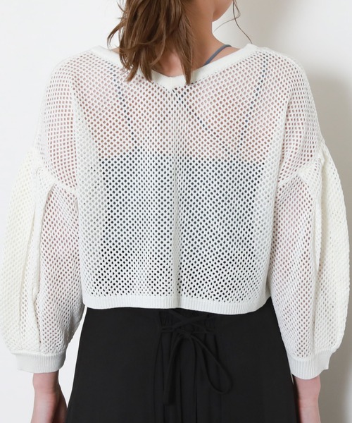 archives（アルシーヴ）の「メッシュ編ボリュームスリーブカーディガン（カーディガン/ボレロ・レディース・オフホワイト/イエロー/オレンジ/ブラック/ブルー・MEDIUM）」の22枚目の写真