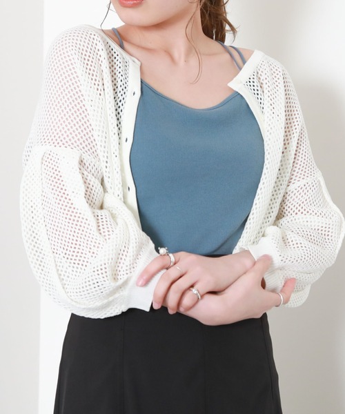 archives（アルシーヴ）の「メッシュ編ボリュームスリーブカーディガン（カーディガン/ボレロ・レディース・オフホワイト/イエロー/オレンジ/ブラック/ブルー・MEDIUM）」の7枚目の写真