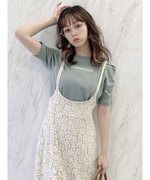 dazzlin（ダズリン）の「BambinaガーリーTシャツ（Tシャツ/カットソー・レディース・ベージュ/グリーン/オフホワイト・FREE）」の14枚目の写真