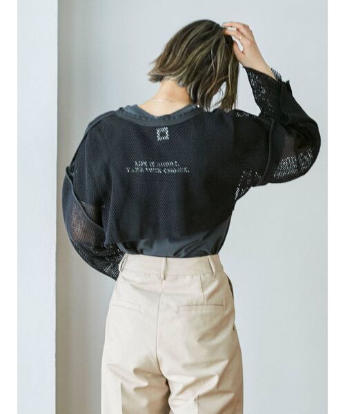 Ungrid（アングリッド）の「ショートデザインメッシュロングスリーブTee（Tシャツ/カットソー・レディース・ブラック/ベージュ・FREE）」の8枚目の写真