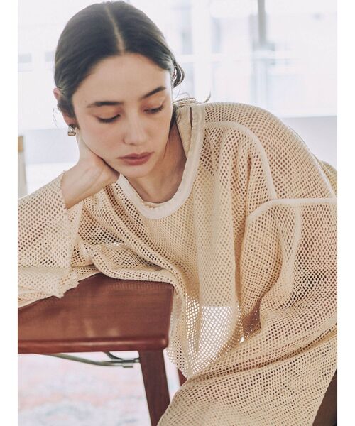 Ungrid（アングリッド）の「ショートデザインメッシュロングスリーブTee（Tシャツ/カットソー・レディース・ブラック/ベージュ・FREE）」の6枚目の写真