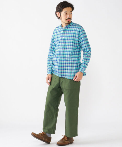 BEAMS PLUS(ビームスプラス)の「BEAMS PLUS / インディアン マドラスチェック バンドカラー プルオーバーシャツ(シャツ/ブラウス・メンズ・サックスブルー/オレンジ/グリーン・SMALL/MEDIUM/X-LARGE/LARGE)」の9枚目の写真