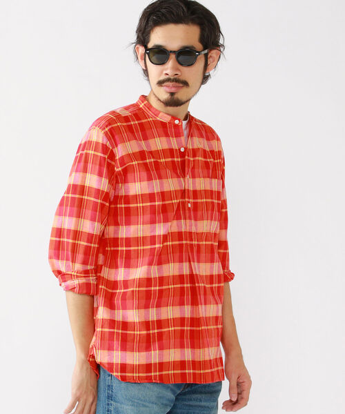 BEAMS PLUS(ビームスプラス)の「BEAMS PLUS / インディアン マドラスチェック バンドカラー プルオーバーシャツ(シャツ/ブラウス・メンズ・サックスブルー/オレンジ/グリーン・SMALL/MEDIUM/X-LARGE/LARGE)」の11枚目の写真
