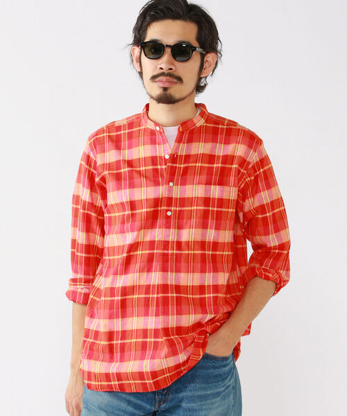 BEAMS PLUS(ビームスプラス)の「BEAMS PLUS / インディアン マドラスチェック バンドカラー プルオーバーシャツ(シャツ/ブラウス・メンズ・サックスブルー/オレンジ/グリーン・SMALL/MEDIUM/X-LARGE/LARGE)」の12枚目の写真