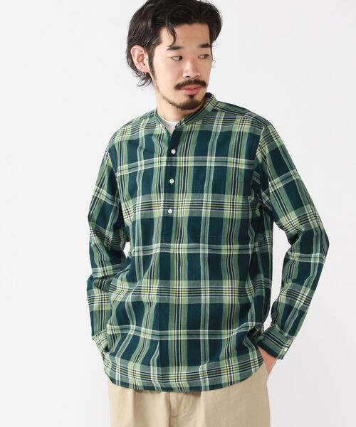 BEAMS PLUS(ビームスプラス)の「BEAMS PLUS / インディアン マドラスチェック バンドカラー プルオーバーシャツ(シャツ/ブラウス・メンズ・サックスブルー/オレンジ/グリーン・SMALL/MEDIUM/X-LARGE/LARGE)」の13枚目の写真