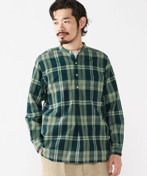 BEAMS PLUS(ビームスプラス)の「BEAMS PLUS / インディアン マドラスチェック バンドカラー プルオーバーシャツ(シャツ/ブラウス・メンズ・サックスブルー/オレンジ/グリーン・SMALL/MEDIUM/X-LARGE/LARGE)」の14枚目の写真
