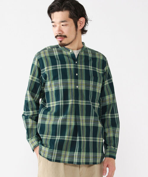 BEAMS PLUS(ビームスプラス)の「BEAMS PLUS / インディアン マドラスチェック バンドカラー プルオーバーシャツ(シャツ/ブラウス・メンズ・サックスブルー/オレンジ/グリーン・SMALL/MEDIUM/X-LARGE/LARGE)」の15枚目の写真