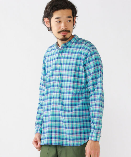 BEAMS PLUS(ビームスプラス)の「BEAMS PLUS / インディアン マドラスチェック バンドカラー プルオーバーシャツ(シャツ/ブラウス・メンズ・サックスブルー/オレンジ/グリーン・SMALL/MEDIUM/X-LARGE/LARGE)」の16枚目の写真