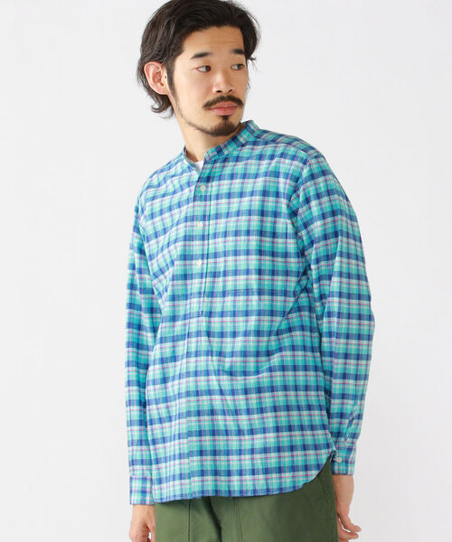 BEAMS PLUS(ビームスプラス)の「BEAMS PLUS / インディアン マドラスチェック バンドカラー プルオーバーシャツ(シャツ/ブラウス・メンズ・サックスブルー/オレンジ/グリーン・SMALL/MEDIUM/X-LARGE/LARGE)」の17枚目の写真