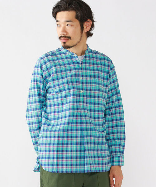 BEAMS PLUS(ビームスプラス)の「BEAMS PLUS / インディアン マドラスチェック バンドカラー プルオーバーシャツ(シャツ/ブラウス・メンズ・サックスブルー/オレンジ/グリーン・SMALL/MEDIUM/X-LARGE/LARGE)」の18枚目の写真