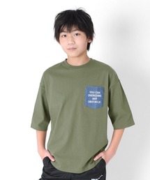 GLAZOS | タフ天竺・ドロップショルダーデニムポケット５分袖Tシャツ(Tシャツ/カットソー)