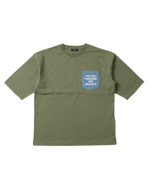 GLAZOS(グラソス)の「タフ天竺・ドロップショルダーデニムポケット5分袖Tシャツ(Tシャツ/カットソー・キッズ・ブラック/グレー/カーキ・170cm/130cm/140cm/150cm/160cm)」の5枚目の写真